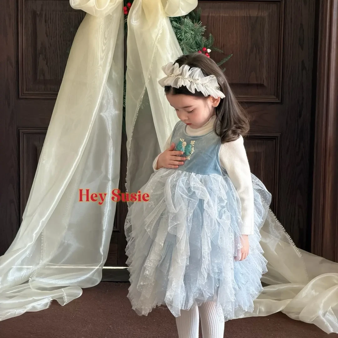 正版苏西Susie女童秋冬新款甜美艾莎公主连衣裙7810