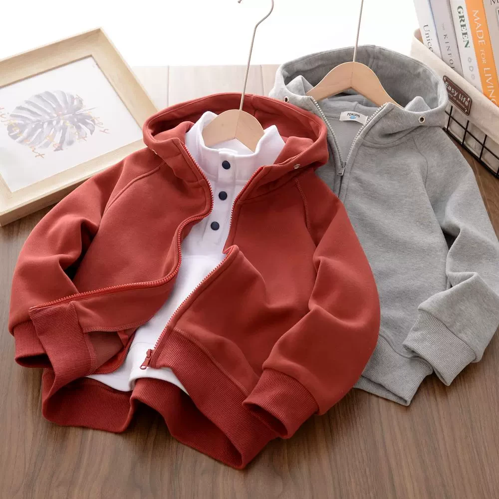 男童加绒外套连帽春秋款儿童拉链衫上衣中大童冬季加厚保暖衣服潮