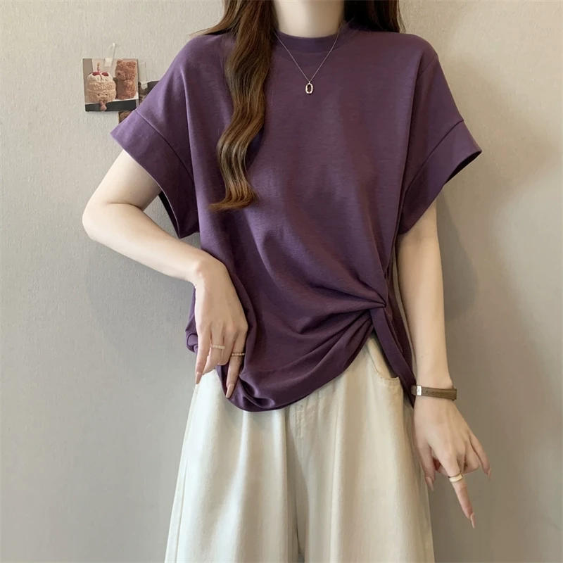 卡莲格/简约心机领慵懒风蝙蝠衫短袖T恤夏季2025新款设计感上衣女
