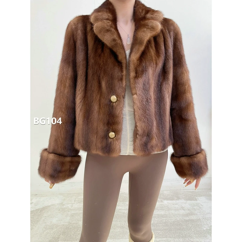 XXXX【BG104】M码 蜜茶棕超短款全抽貂皮大衣（肩41胸104衣53袖60）