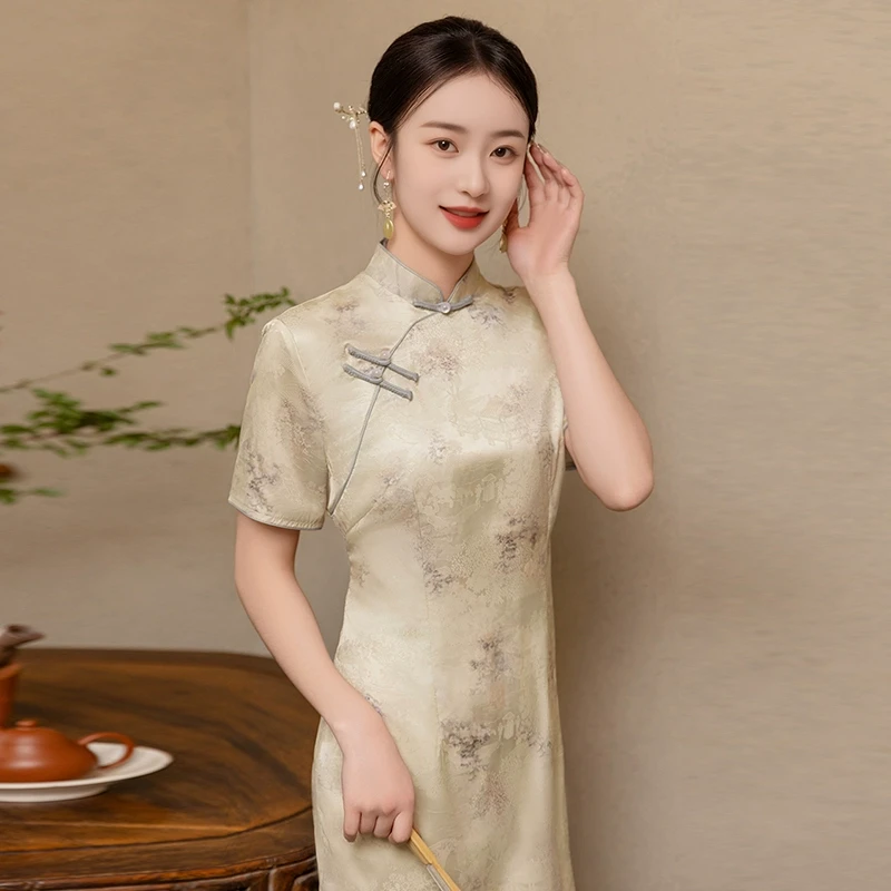 新中式旗袍2025夏季老上海日常可穿高档素雅国风高端长款气质礼服