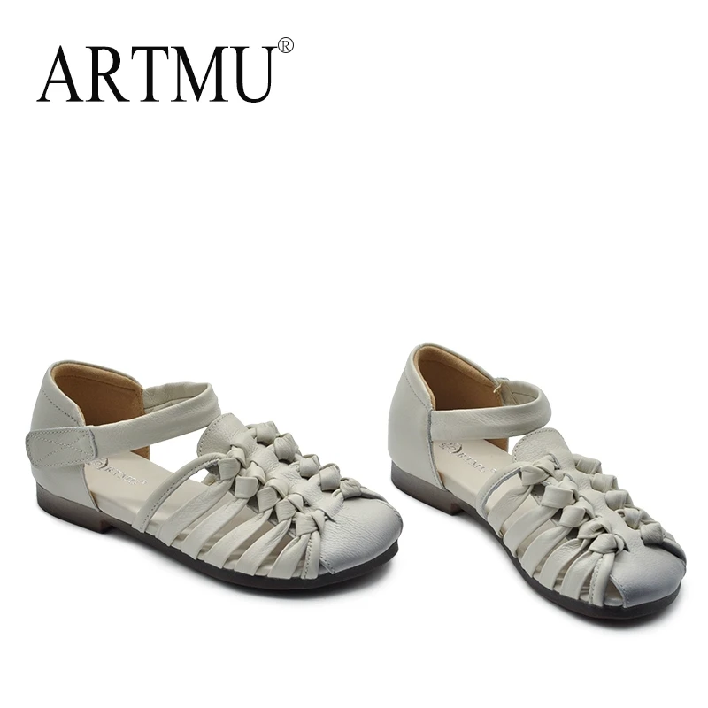 Artmu阿木平底包头凉鞋女新款妈妈真皮编织镂空透气罗马鞋D2509-7