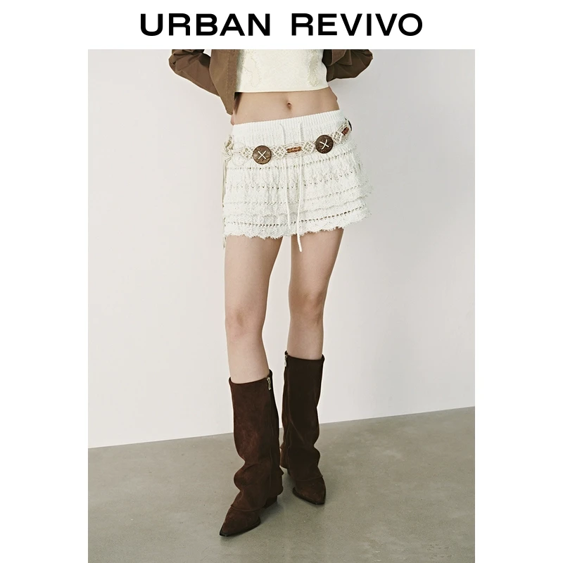 UR2025秋季新款女装度假风腰带肌理感针织半裙UYL950033