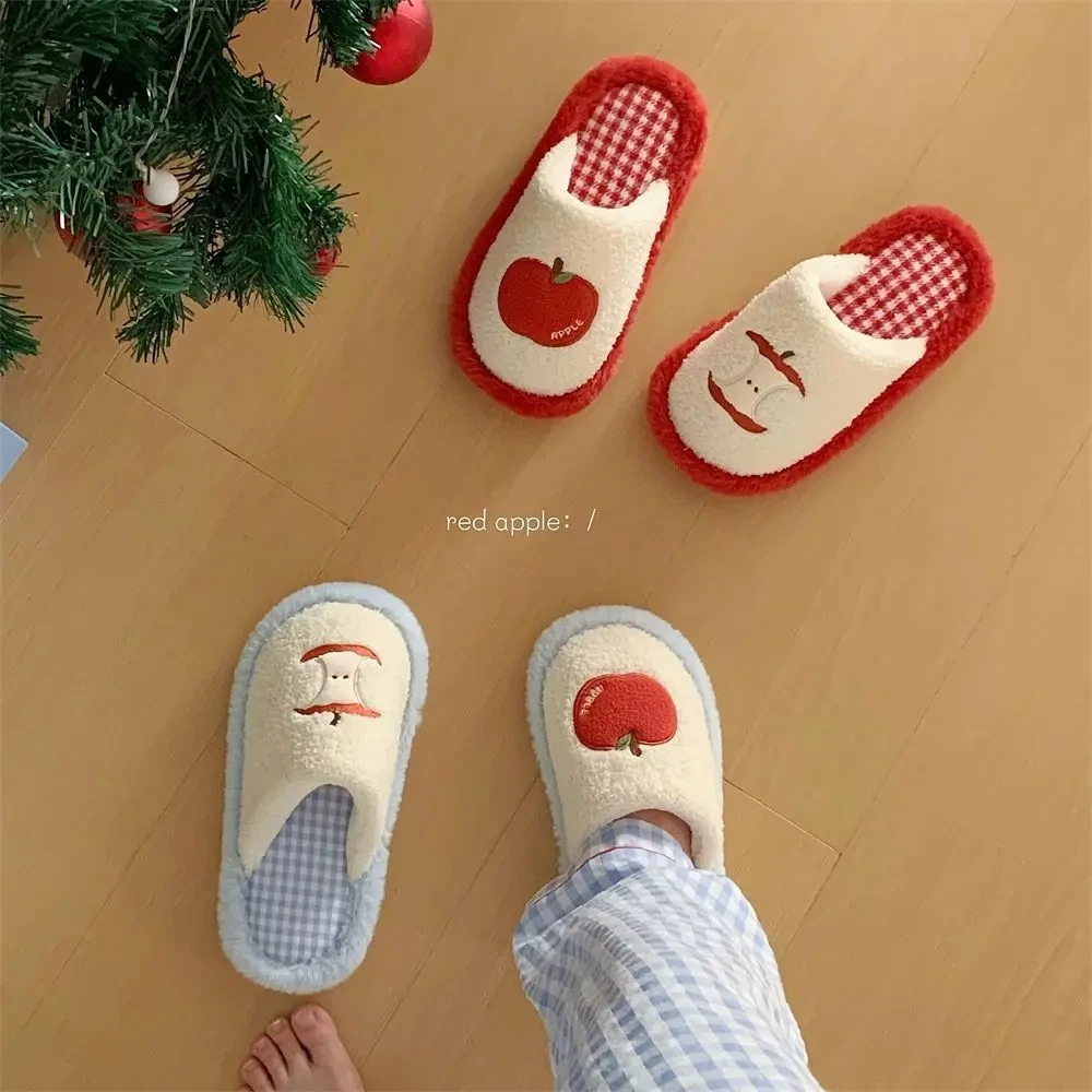 2025秋冬季少女心毛毛鞋可爱红棉拖鞋防滑女居家地板月子鞋家用款
