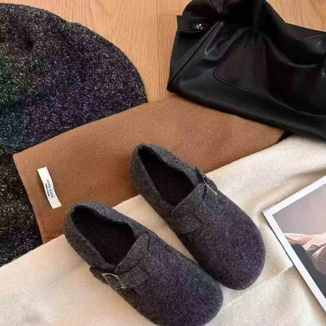 复古港风纯色厚底增高勃肯鞋冬季加绒保暖棉鞋小个子休闲风女鞋