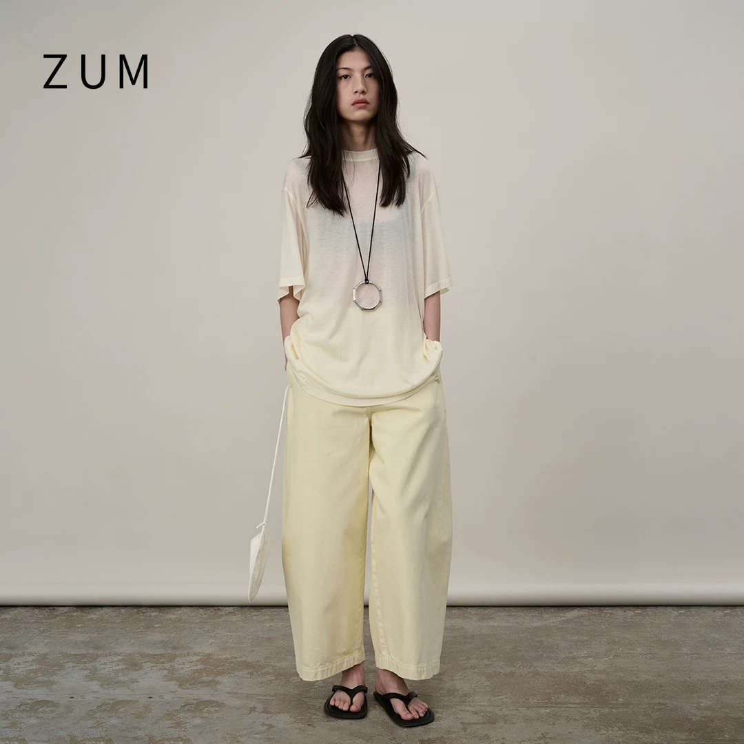 ZUM 山羊绒气质t恤女春夏2025新款休闲简约短袖内搭透气慵懒上衣