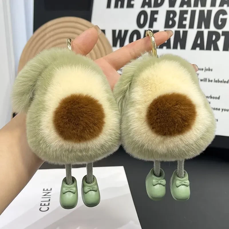 可爱獭兔毛牛油果汽车钥匙扣挂件ins网红毛绒公仔书包包挂饰礼物