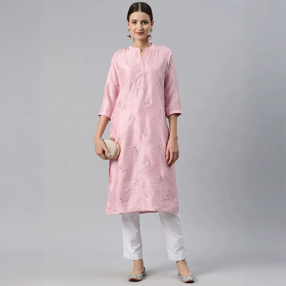 Rea印度进口度假旅游上衣刺绣蚕丝中长款民族风立领舒适透气薄款