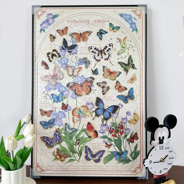 杰艺金属简约窄边猫的天空之城碟语生花1000片75x50拼图裱框 挂墙