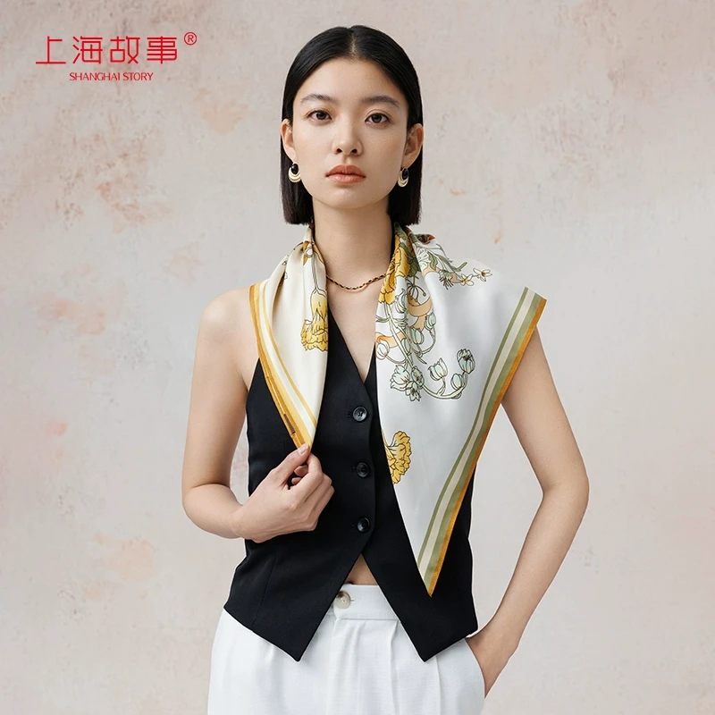 上海故事2025春夏新款桑蚕丝花卉方巾丝巾妈妈款送长辈礼物礼盒装