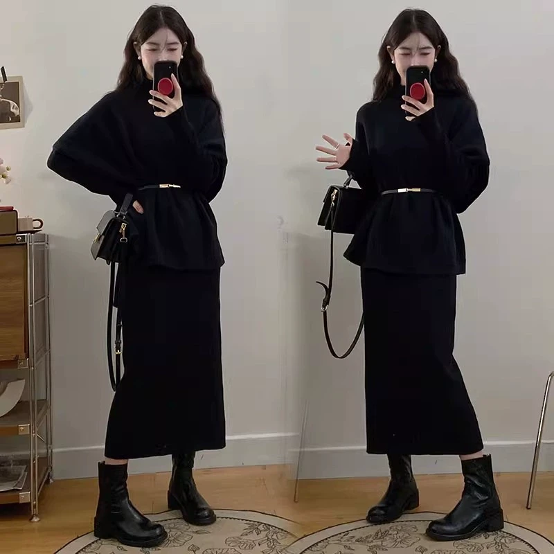 【新年穿搭】微胖妹妹大码连衣裙套装女法式名媛系带收腰上衣两件套