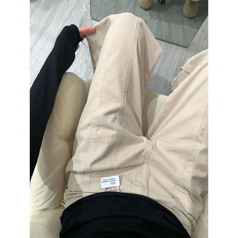 浅色百搭阔腿工装裤女2025新款高腰设计感显高通勤穿搭直筒休闲裤