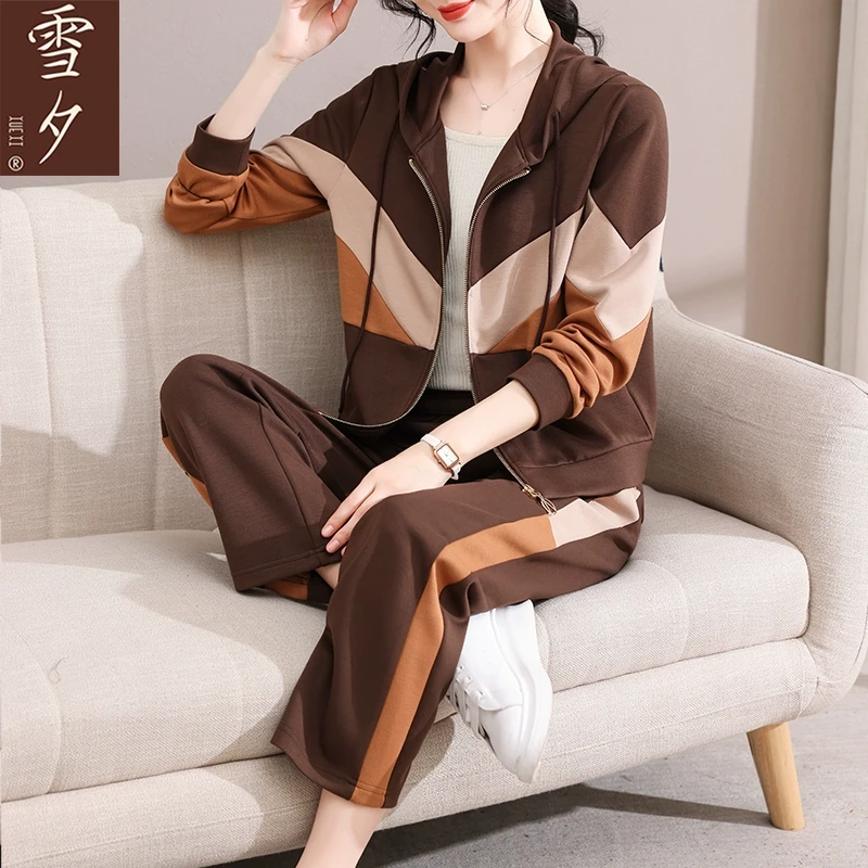 妈妈春装新款运动套装时尚连帽春秋薄款卫衣中老年女装时尚外套50