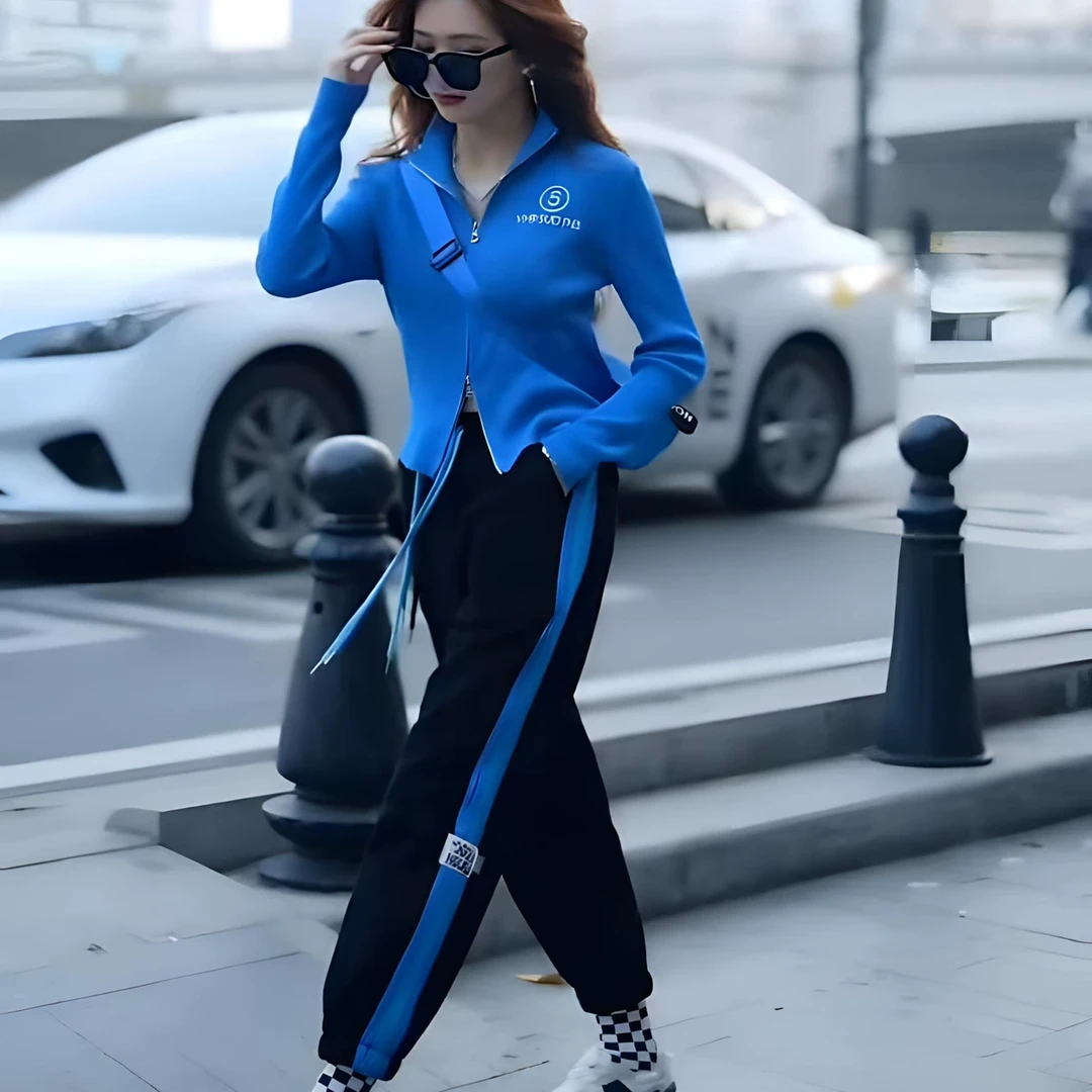 欧洲站时尚休闲套装2025年春秋短款运动卫衣高腰减龄运动裤两件套