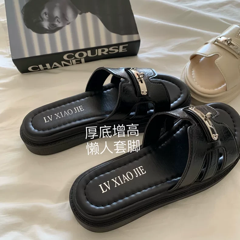 低调！奢华！时髦贵气~INS厚底高级感显瘦一字拖女沙滩凉拖鞋夏