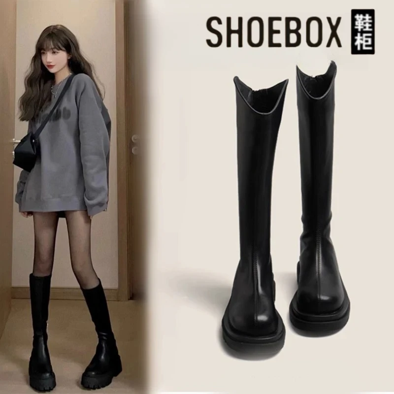 SHOEBOX/鞋柜爆款长筒靴胖mm粗腿大筒围大码百搭长靴加宽微胖女靴