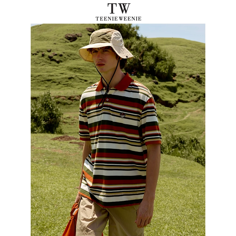 TeenieWeenie小熊男装POLO衫T恤2025年夏季新款活力彩色条纹短袖