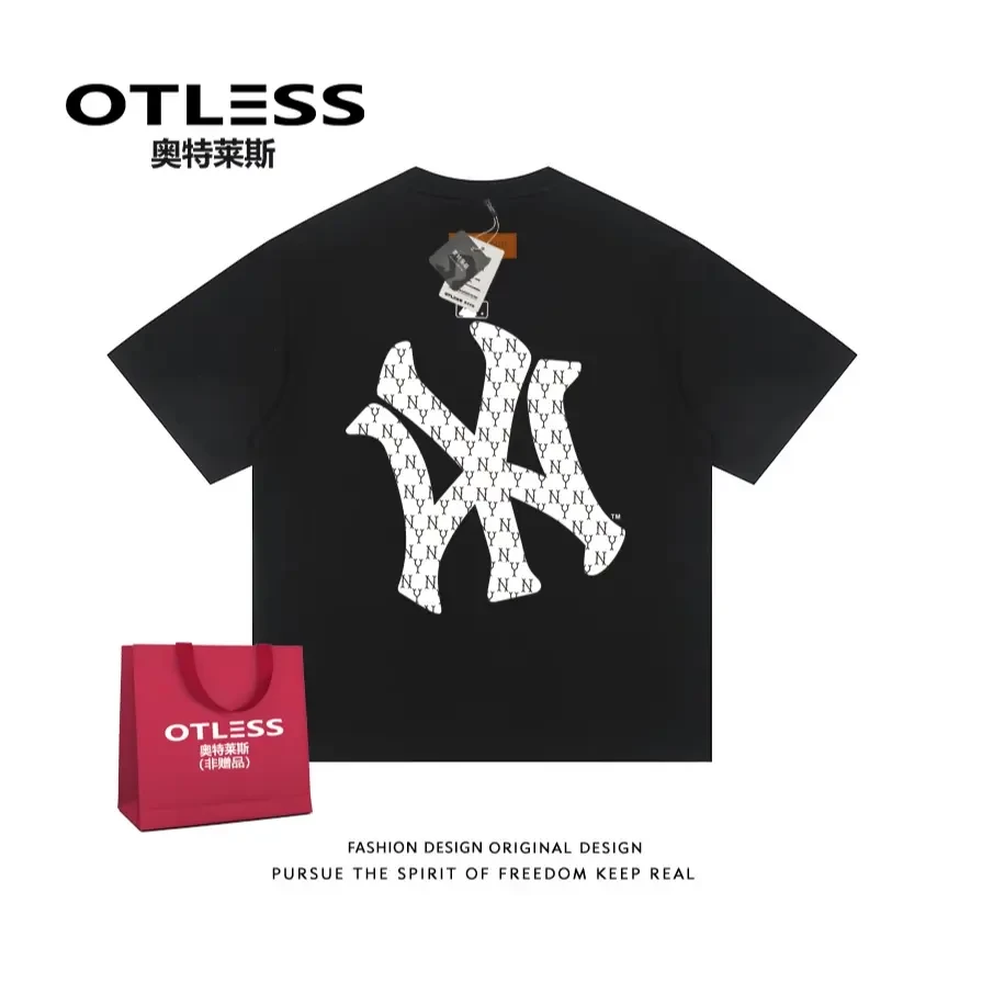 奥特莱斯夏季纯棉260克圆领短袖T恤印花情侣休闲潮流百搭T恤G166