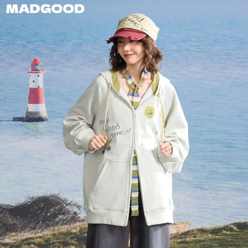 madgood马得工地日系春秋420g高克重帽里卫衣开衫外套WY251111