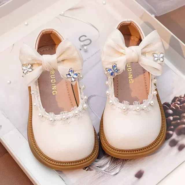 真皮女童鞋2025新款春秋款儿童小皮鞋软底小珍珠公主鞋简约单鞋