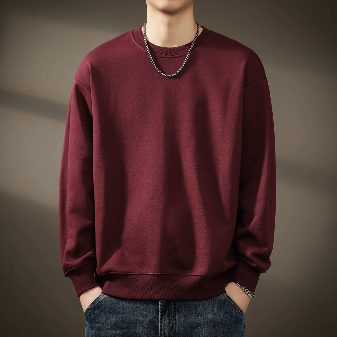 高端美式重磅本命红圆领卫衣男士2025秋季新款宽松加绒基础打底衫
