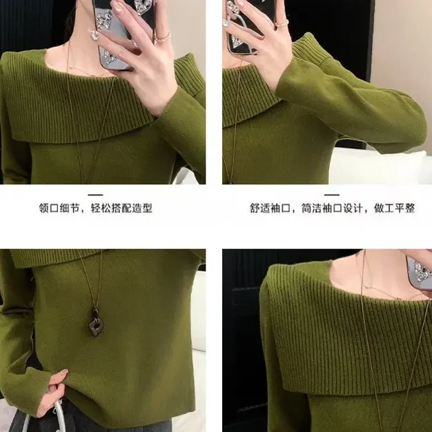 女冬季树脂固色长袖针织毛针织衫一字领常规款常规
