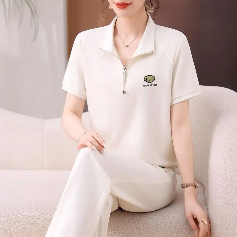 重磅品质棉短袖运动套装女2025夏季新款半开衫小熊T恤休闲两件套