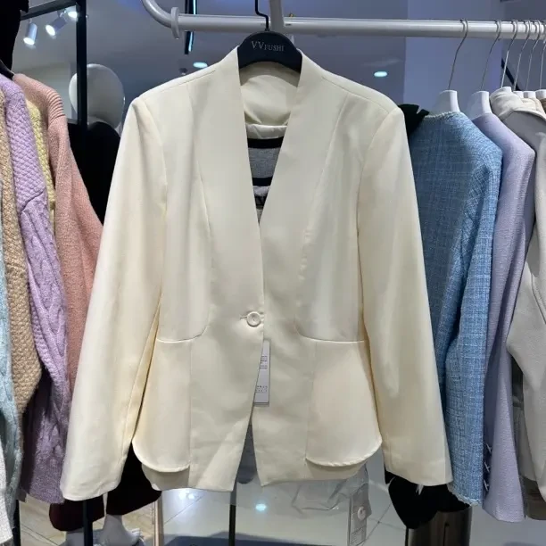 【VV FUSHI】W23081512优雅米白女士西装外套简洁设计展现干练气质