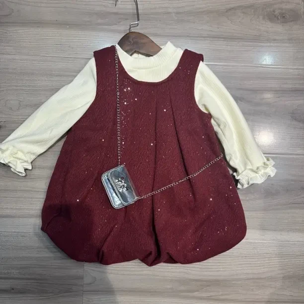 简约韩版冬季女童甜美百搭夹棉加厚花苞裙