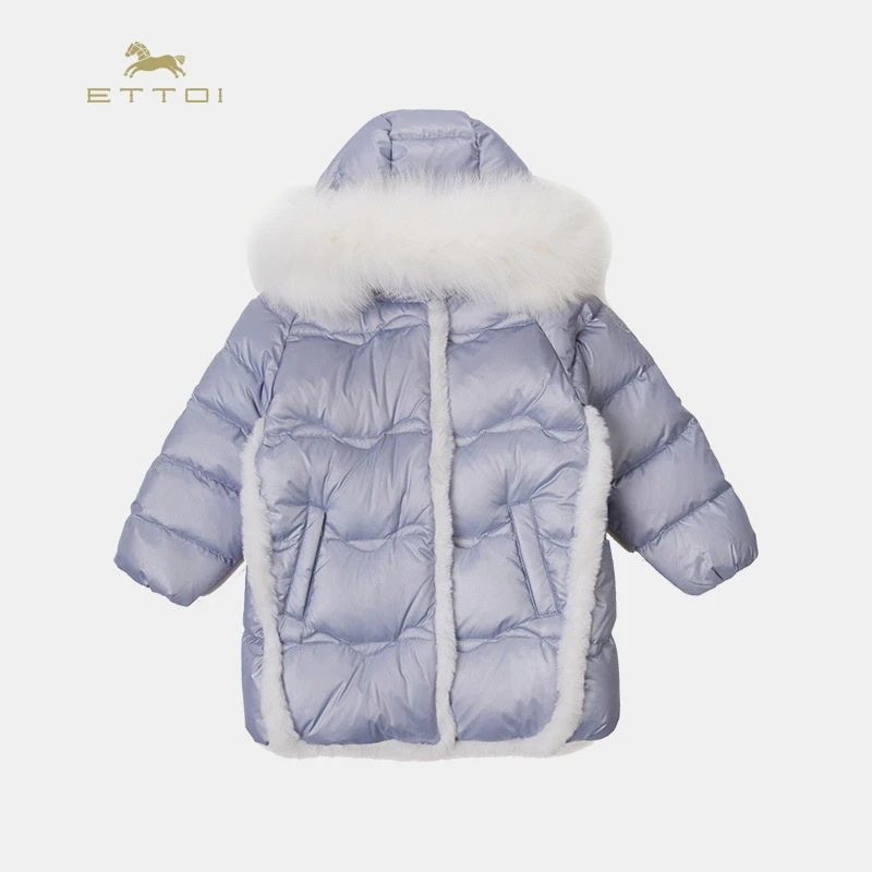ETTOI爱多娃保暖羽绒服女童冬衣服童装中长款狐狸毛