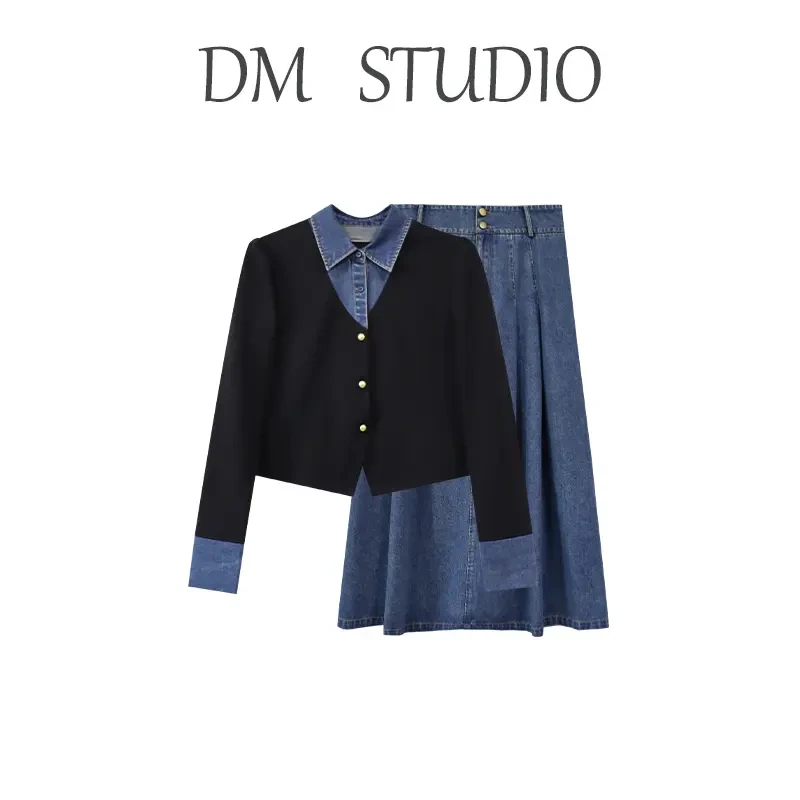 DM16273【茉莉白雪】假两件上衣A字廓形遮胯显瘦精致耐看套装