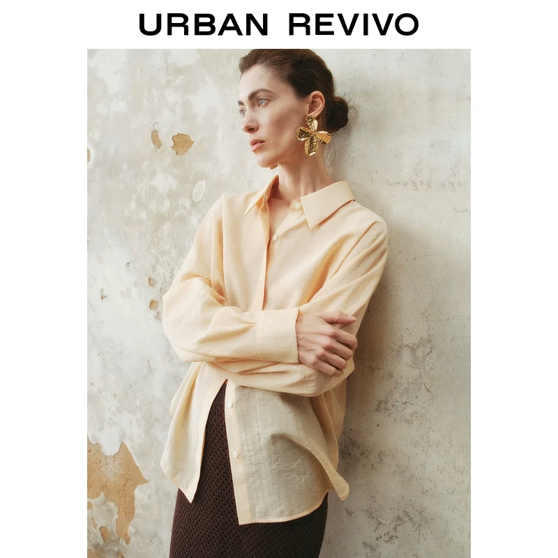 UR2025春季新款女装欧若风休闲通勤百搭翻领开襟衬衫UWH250018