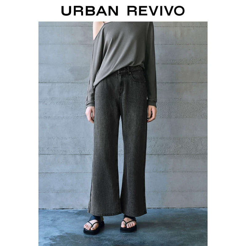UR2025春季新款女装欧若风简约复古休闲百搭牛仔长裤UWM850077