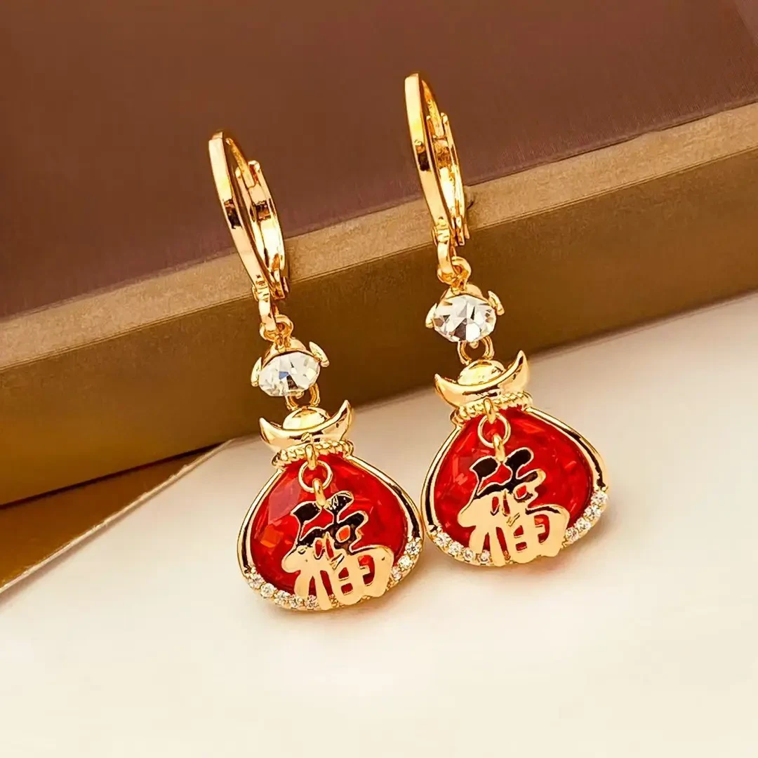 925银针耳饰 红色中国风时尚喜庆耳环A771