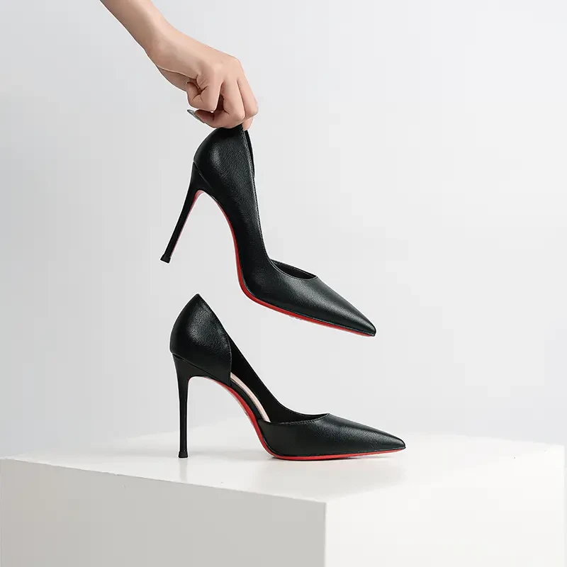 侧空红底高跟鞋女2025春秋新款法式气质尖头细跟时尚舒适百搭单鞋