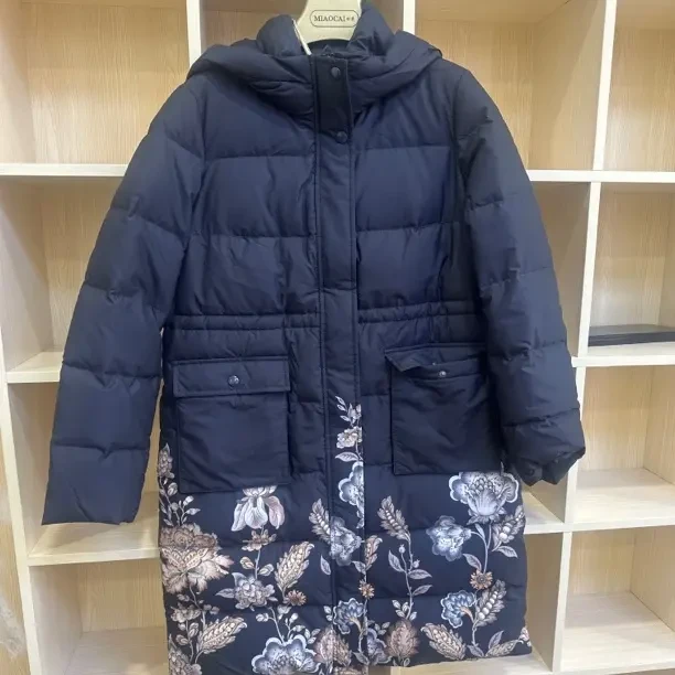 妙采女士冬季连帽白鸭绒羽绒服