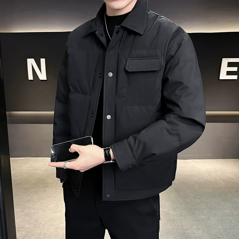 拼接衬衫领羽绒服男士2025新款潮流秋冬爆款保暖简约百搭翻领夹克