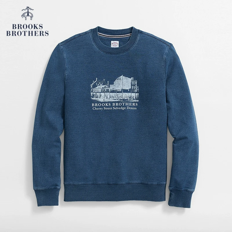Brooks Brothers/布克兄弟男士25春夏新做旧牛仔印花休闲长袖T恤