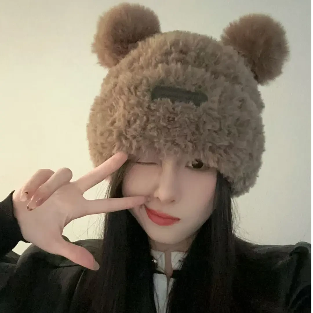(zui高版本可对比)韩系软糯学生可爱卡通小熊保暖针织秋冬护耳帽