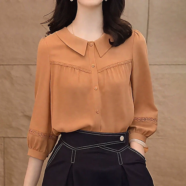 时尚宽松休闲高端橘色正肩衬衫女2025夏季轻奢高级感洋气减龄上衣