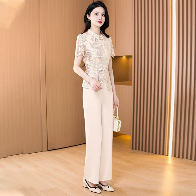 拉夏贝尔新中式休闲套装女2025春夏秋时尚洋气质轻奢高级感两件套