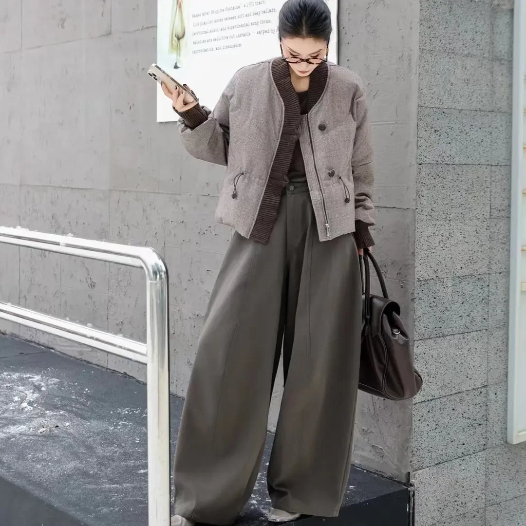 早秋小个子粉色短外套灰色阔腿裤韩里韩气女装两件套时尚休闲套装