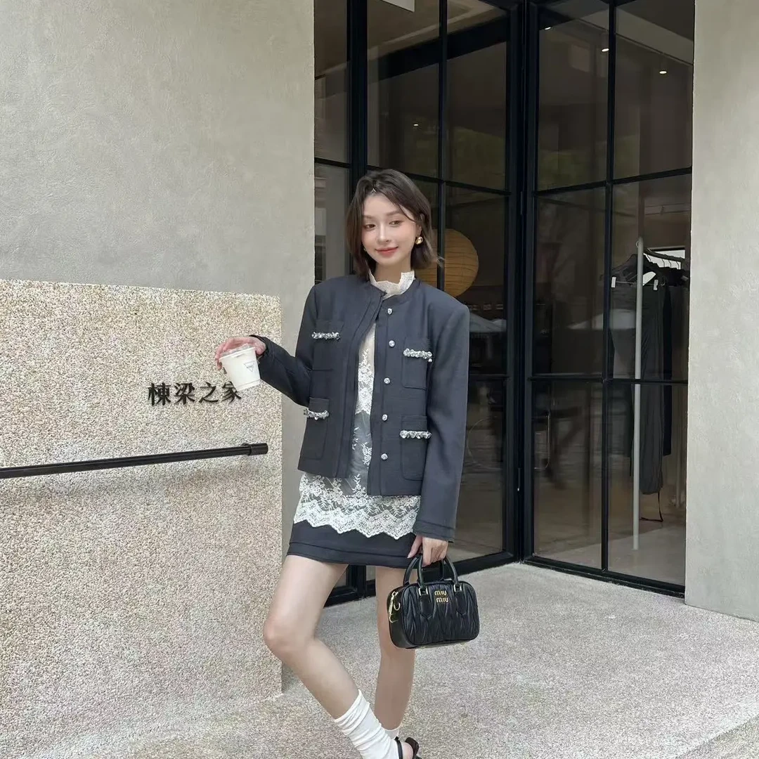 吉蜜长袖宫廷风瑞丽风短外套女提花上衣休闲百搭中长款68108