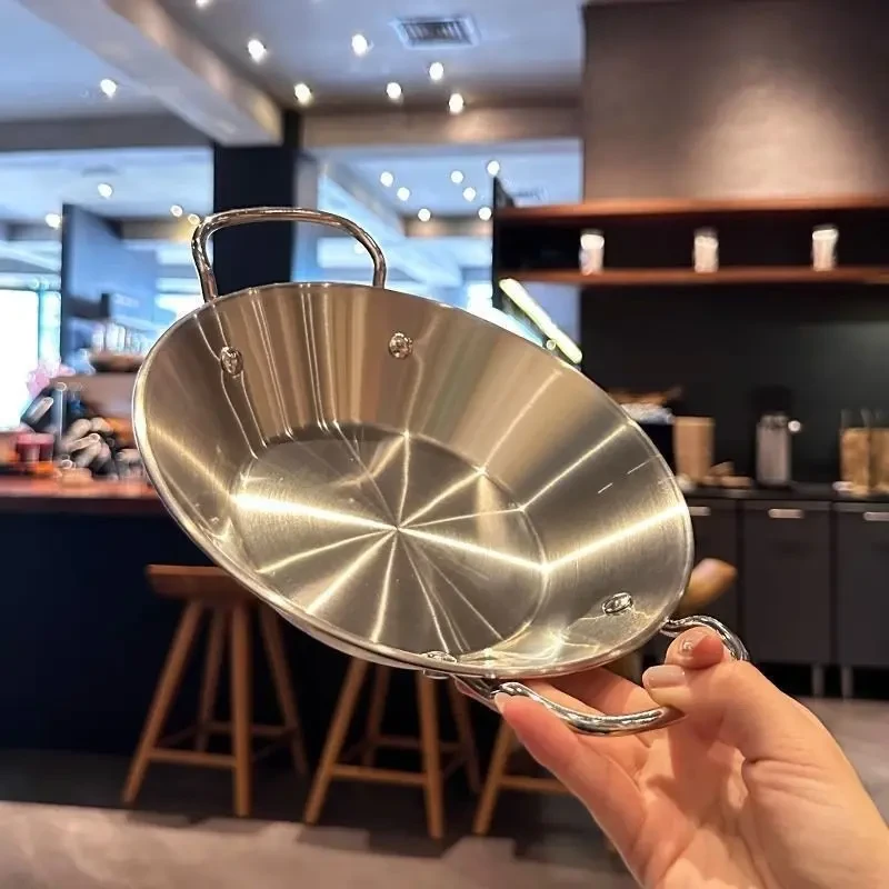 不锈钢西班牙海鲜饭锅龙虾盘韩式炸鸡盘部队火锅干锅双耳平底锅仔