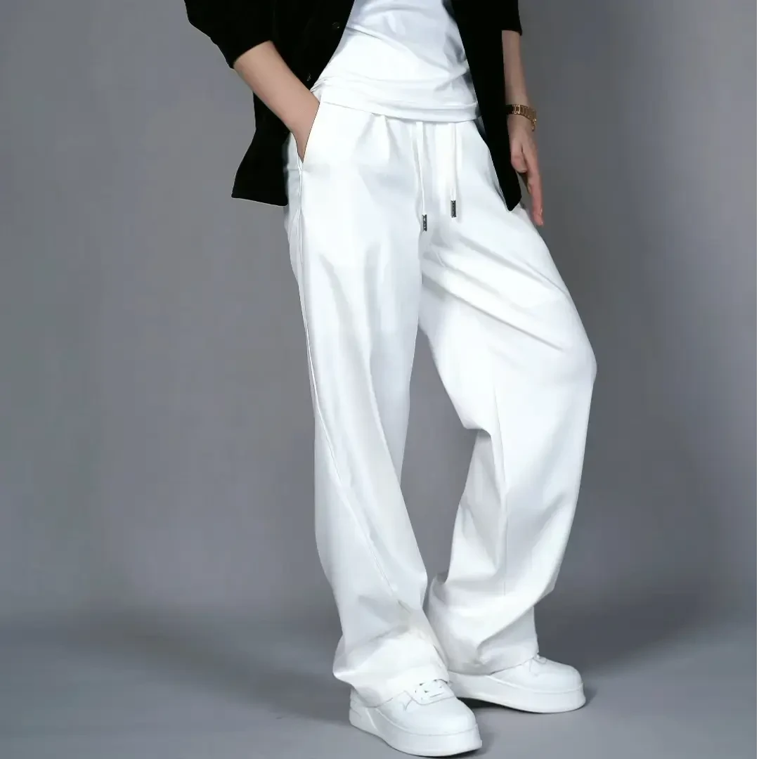 推荐男装白色外套莫代尔简约舒适阔腿堆堆裤商务休闲裤男士宽松