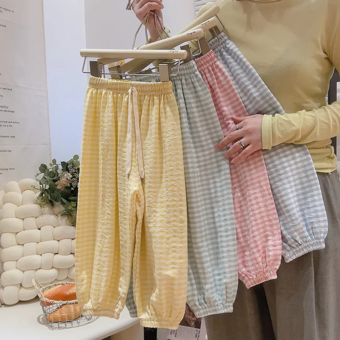 【2025新款】夏季儿童格子百搭九分裤男女童宽松休闲裤夏款防蚊裤