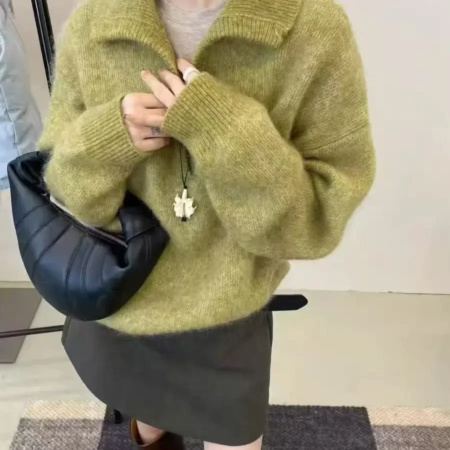 羊驼马海毛慵懒风秋冬加厚翻领女上衣