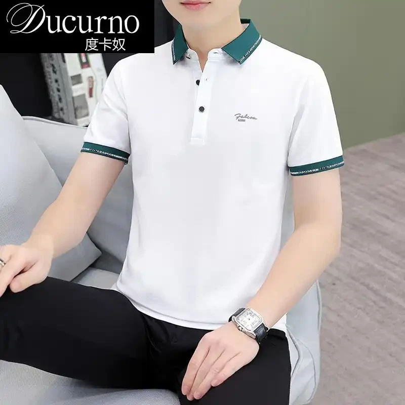 夏季新款字母印花短袖polo衫男士带领翻领t恤潮流有领半袖上衣男