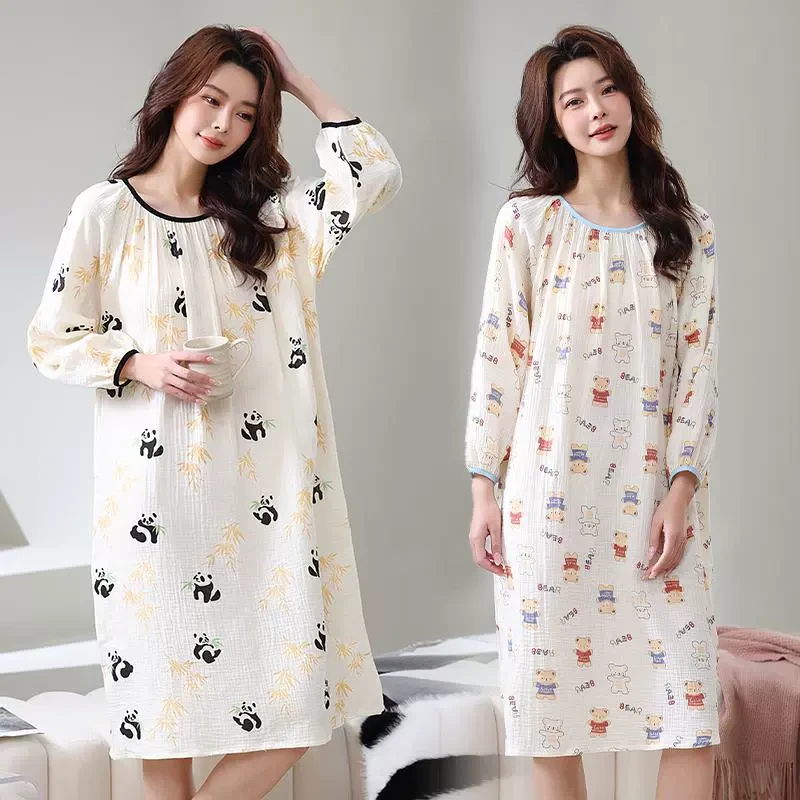 睡衣女春秋款棉纱长袖2025新款秋季棉纱大码妈妈可外穿家居服套装
