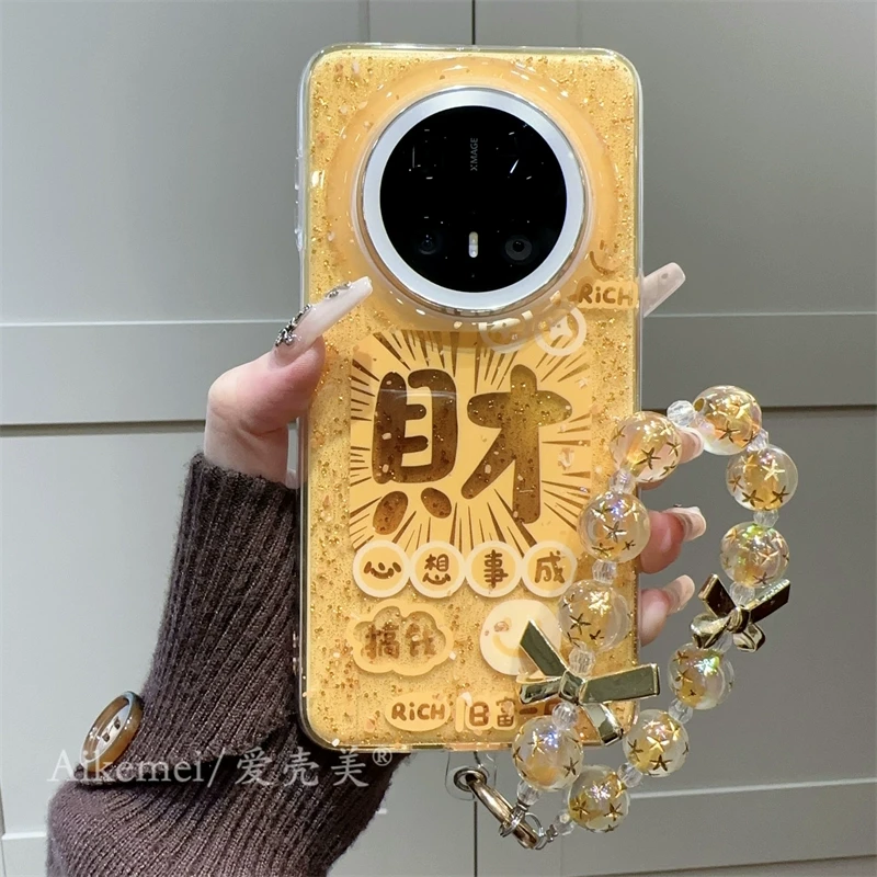 适用华为mate70pro+手机壳mate60pro金箔闪粉mate5040pro心想事成